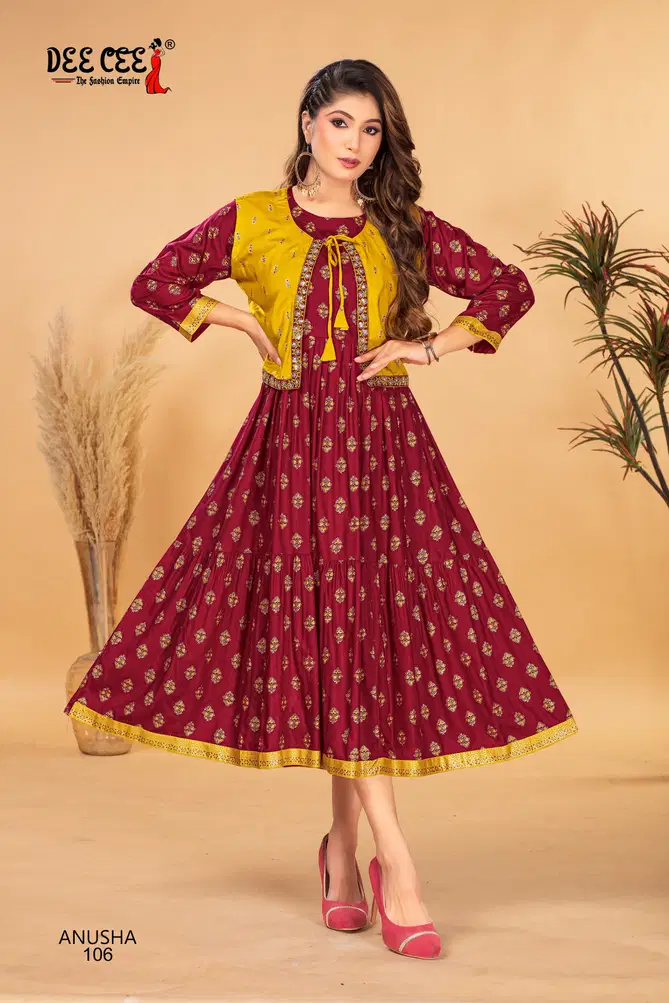 Anusha By Deecee Fancy Printed Rayon Anarkali Kurtis Suppliers In Mumbai